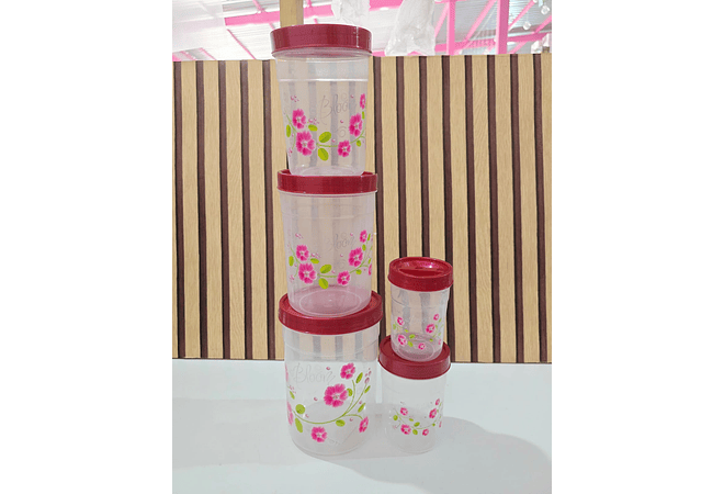 SET DE 5 TUPPER FLORES CON CUCHARITAS MEDIDORAS  MOD# 7511- COPIAR