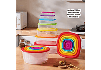 SET DE 5 TUPPER DIFERENTES TAMAÑOS/TAPAS DE COLORES  (CUADRADO)