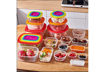 SET DE 5 TUPPER DIFERENTES TAMAÑOS/TAPAS DE COLORES  (RECTANGULAR)