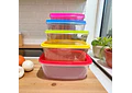 SET DE 5 TUPPER DIFERENTES TAMAÑOS/TAPAS DE COLORES  (RECTANGULAR)