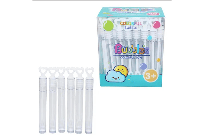 CAJITA CON 48 MINI BURBUJEROS CORAZON TRANSPARENTE MOD# B-92 🫧