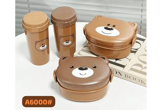 DUO TUPPER + VASO DISEÑO OSITO COLOR CAFÉ AL AZAR MOD# A6000