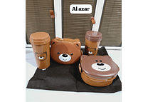 DUO TUPPER + VASO DISEÑO OSITO COLOR CAFÉ AL AZAR MOD# A6000