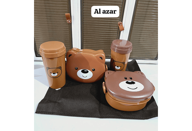 DUO TUPPER + VASO DISEÑO OSITO COLOR CAFÉ AL AZAR MOD# A6000