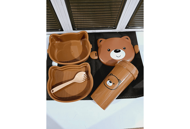 DUO TUPPER + VASO DISEÑO OSITO COLOR CAFÉ AL AZAR MOD# A6000