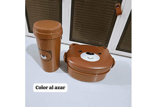 DUO TUPPER + VASO DISEÑO OSITO COLOR CAFÉ AL AZAR MOD# A6000