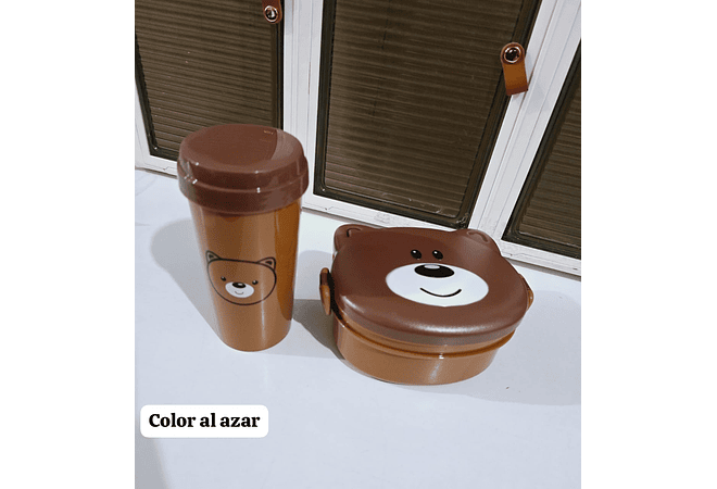 DUO TUPPER + VASO DISEÑO OSITO COLOR CAFÉ AL AZAR MOD# A6000