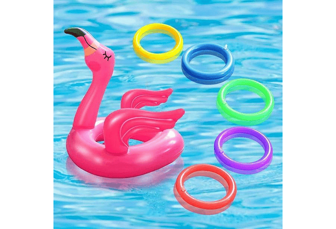 JUGUETE MINI INFLABLE CON ARITOS UNICORNIO O FLAMINGO MOD #992331