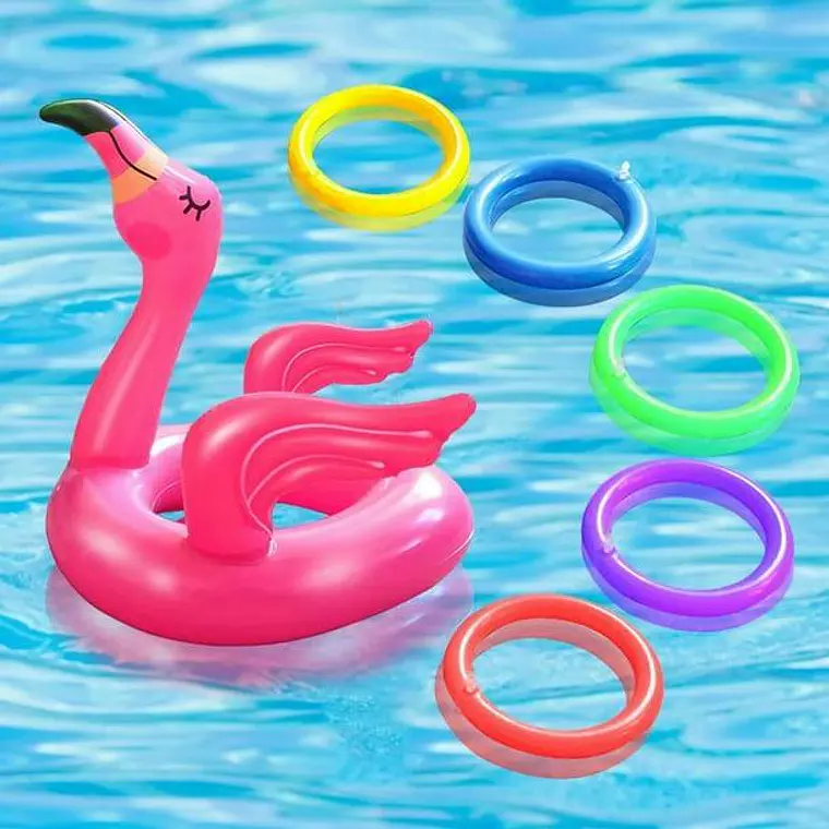 JUGUETE MINI INFLABLE CON ARITOS UNICORNIO O FLAMINGO MOD #992331 2