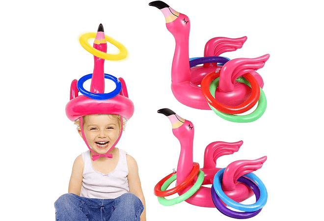 JUGUETE MINI INFLABLE CON ARITOS UNICORNIO O FLAMINGO MOD #992331