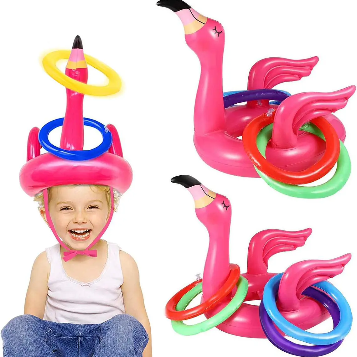JUGUETE MINI INFLABLE CON ARITOS UNICORNIO O FLAMINGO MOD #992331 1