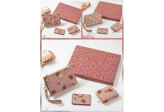 SET DE 3PZ/ ACCESORIOS CARTERA + TARJETERO + MUÑEQUERA MOD# 333 🍋🍓🍒