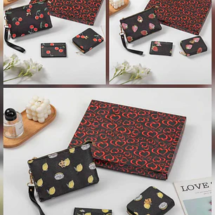 SET DE 3PZ/ ACCESORIOS CARTERA + TARJETERO + MUÑEQUERA MOD# 333 🍋🍓🍒