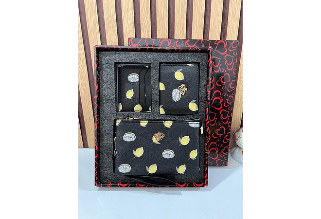 SET DE 3PZ/ ACCESORIOS CARTERA + TARJETERO + MUÑEQUERA MOD# 333 🍋🍓🍒
