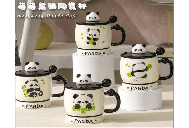 ☕🍴TAZA (400ML) DE CERÁMICA DISEÑO PANDITA CON CUCHARITA MOD# QY8334  🐼🎋