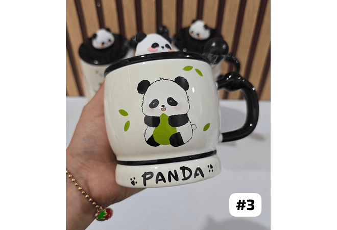 ☕🍴TAZA (400ML) DE CERÁMICA DISEÑO PANDITA CON CUCHARITA MOD# QY8334  🐼🎋