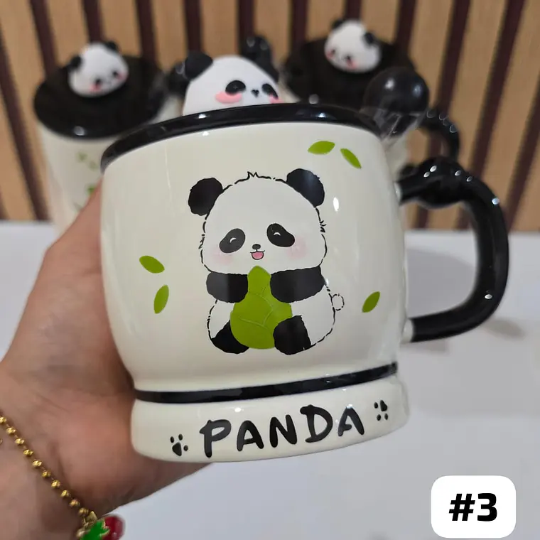 ☕🍴TAZA (400ML) DE CERÁMICA DISEÑO PANDITA CON CUCHARITA MOD# QY8334  🐼🎋 3