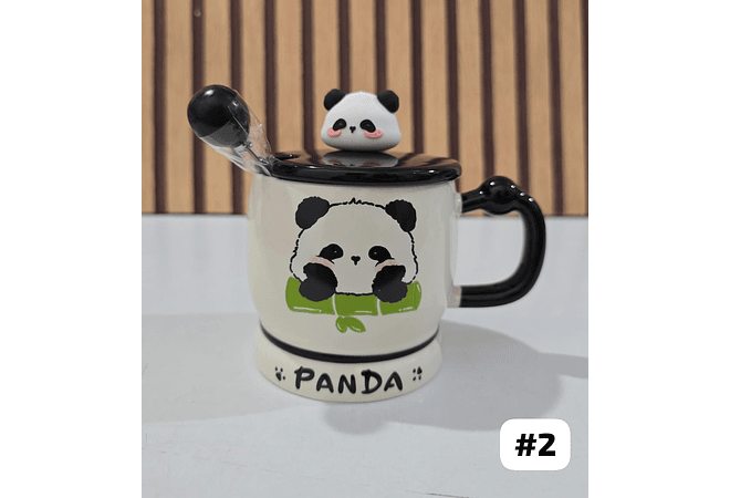 ☕🍴TAZA (400ML) DE CERÁMICA DISEÑO PANDITA CON CUCHARITA MOD# QY8334  🐼🎋