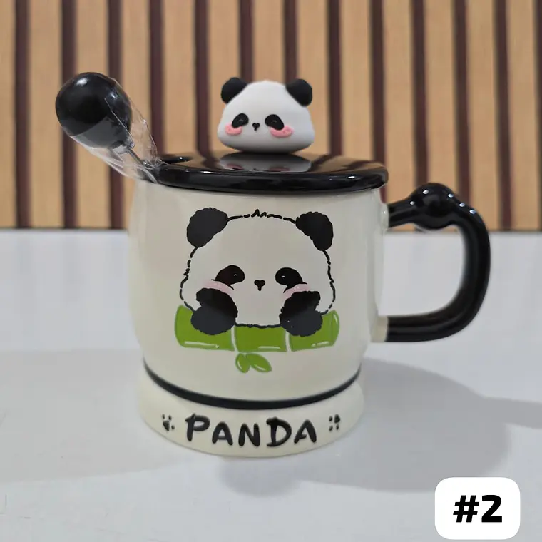 ☕🍴TAZA (400ML) DE CERÁMICA DISEÑO PANDITA CON CUCHARITA MOD# QY8334  🐼🎋 5