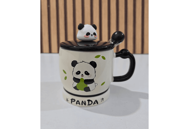 ☕🍴TAZA (400ML) DE CERÁMICA DISEÑO PANDITA CON CUCHARITA MOD# QY8334  🐼🎋