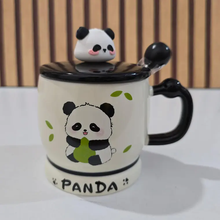 ☕🍴TAZA (400ML) DE CERÁMICA DISEÑO PANDITA CON CUCHARITA MOD# QY8334  🐼🎋 6