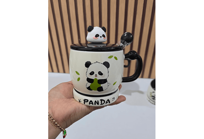 ☕🍴TAZA (400ML) DE CERÁMICA DISEÑO PANDITA CON CUCHARITA MOD# QY8334  🐼🎋