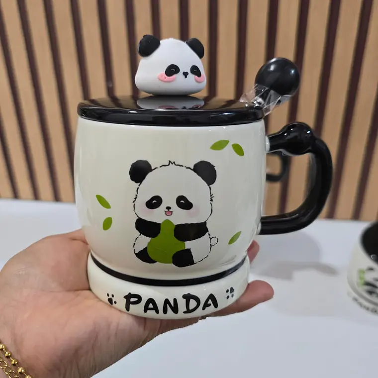 ☕🍴TAZA (400ML) DE CERÁMICA DISEÑO PANDITA CON CUCHARITA MOD# QY8334  🐼🎋 7