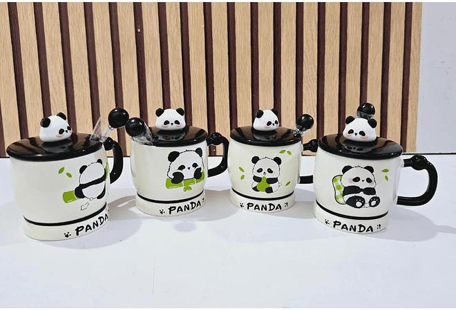☕🍴TAZA (400ML) DE CERÁMICA DISEÑO PANDITA CON CUCHARITA MOD# QY8334  🐼🎋