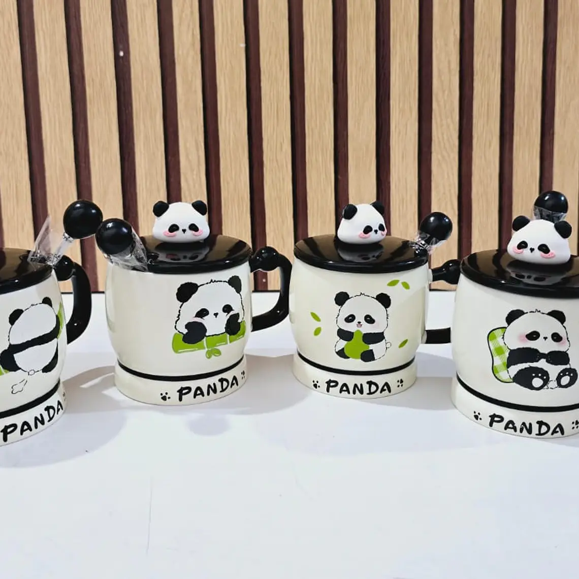 ☕🍴TAZA (400ML) DE CERÁMICA DISEÑO PANDITA CON CUCHARITA MOD# QY8334  🐼🎋 8