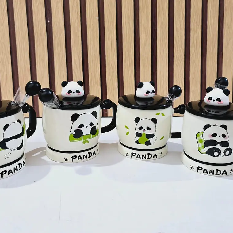 ☕🍴TAZA (400ML) DE CERÁMICA DISEÑO PANDITA CON CUCHARITA MOD# QY8334  🐼🎋 8