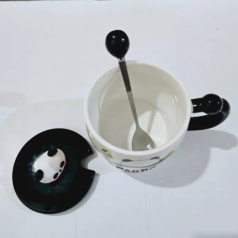☕🍴TAZA (400ML) DE CERÁMICA DISEÑO PANDITA CON CUCHARITA MOD# QY8334  🐼🎋 9
