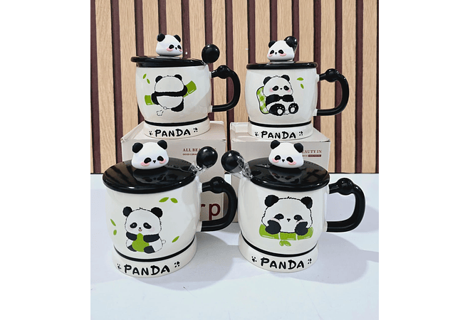 ☕🍴TAZA (400ML) DE CERÁMICA DISEÑO PANDITA CON CUCHARITA MOD# QY8334  🐼🎋