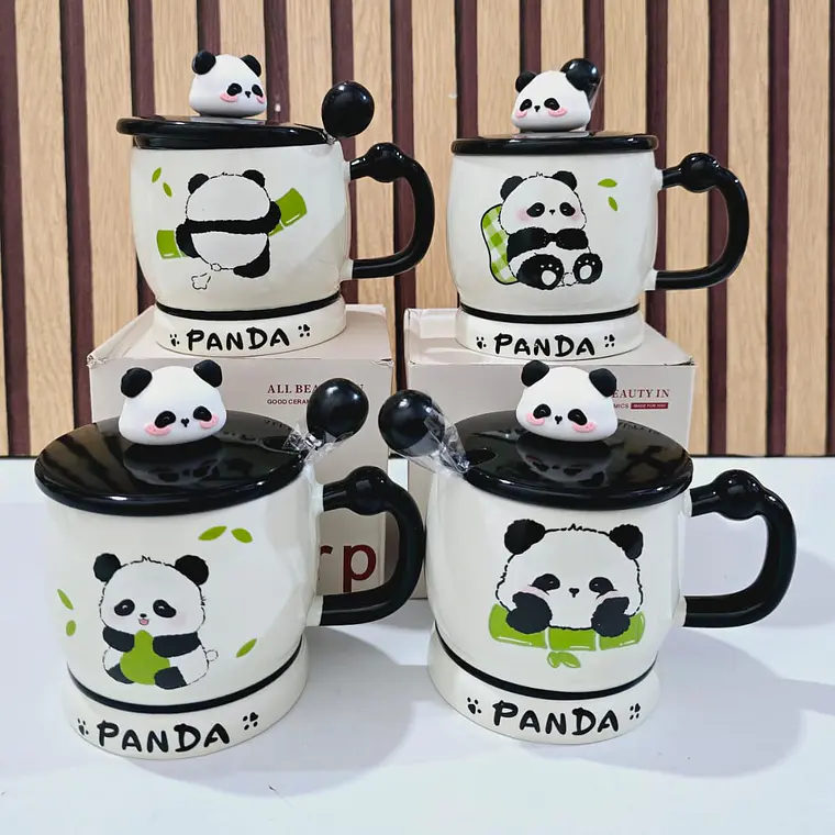 ☕🍴TAZA (400ML) DE CERÁMICA DISEÑO PANDITA CON CUCHARITA MOD# QY8334  🐼🎋 10