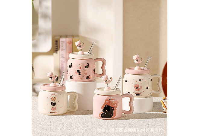 ☕🩷TAZA (450ML) DE CERÁMICA DISEÑO GATITO MOD# YM6466  🐱🥰