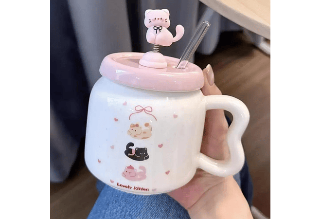 ☕🩷TAZA (450ML) DE CERÁMICA DISEÑO GATITO MOD# YM6466  🐱🥰