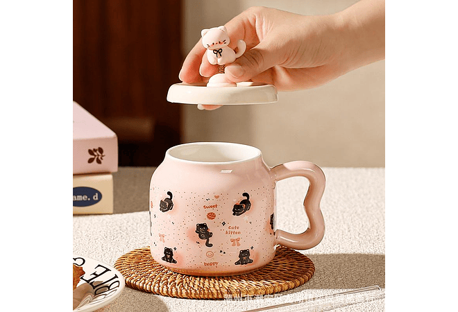 ☕🩷TAZA (450ML) DE CERÁMICA DISEÑO GATITO MOD# YM6466  🐱🥰