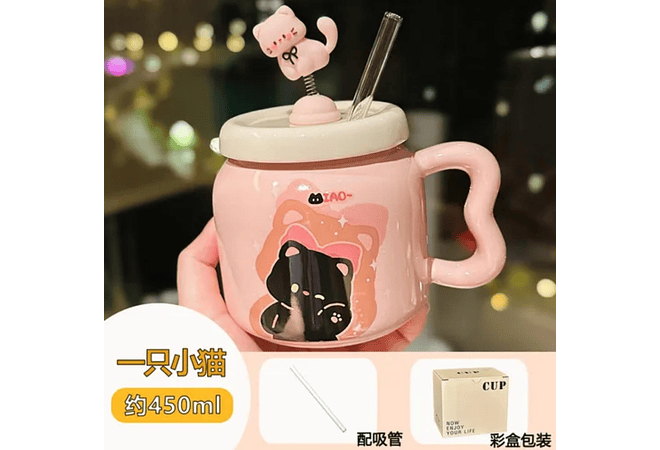 ☕🩷TAZA (450ML) DE CERÁMICA DISEÑO GATITO MOD# YM6466  🐱🥰