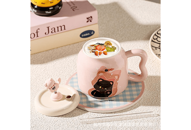 ☕🩷TAZA (450ML) DE CERÁMICA DISEÑO GATITO MOD# YM6466  🐱🥰