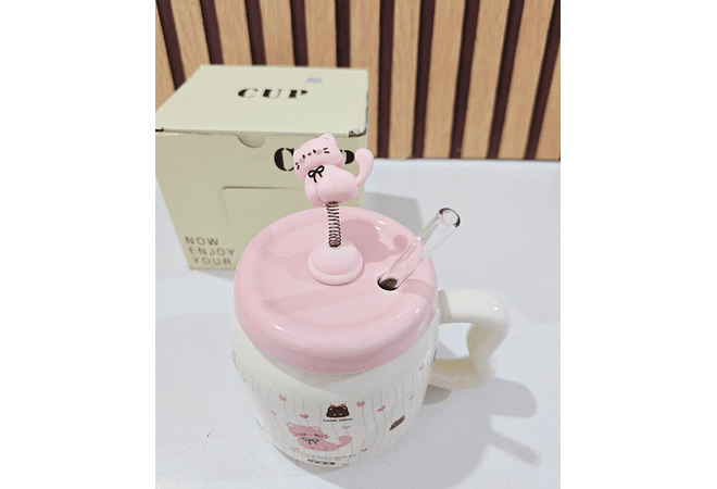 ☕🩷TAZA (450ML) DE CERÁMICA DISEÑO GATITO MOD# YM6466  🐱🥰