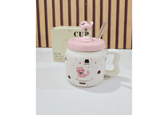 ☕🩷TAZA (450ML) DE CERÁMICA DISEÑO GATITO MOD# YM6466  🐱🥰