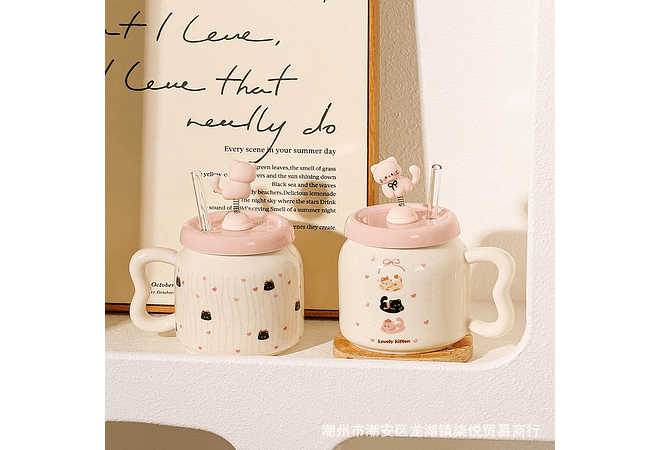 ☕🩷TAZA (450ML) DE CERÁMICA DISEÑO GATITO MOD# YM6466  🐱🥰