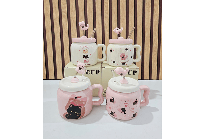 ☕🩷TAZA (450ML) DE CERÁMICA DISEÑO GATITO MOD# YM6466  🐱🥰