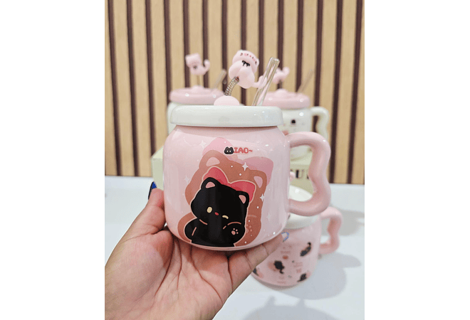 ☕🩷TAZA (450ML) DE CERÁMICA DISEÑO GATITO MOD# YM6466  🐱🥰