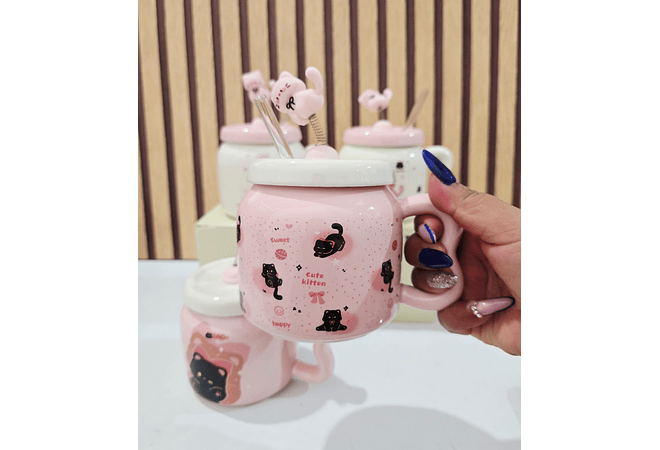 ☕🩷TAZA (450ML) DE CERÁMICA DISEÑO GATITO MOD# YM6466  🐱🥰