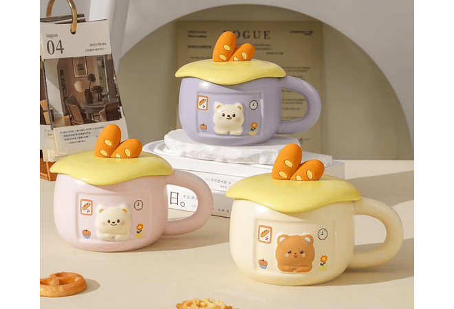 ☕🥖TAZA (350ML) DE CERÁMICA DISEÑO OSITO/PAN MOD# BT1535🐻