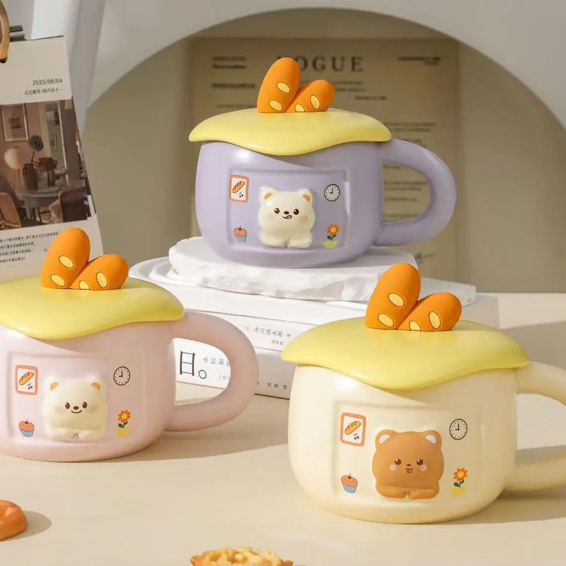☕🥖TAZA (350ML) DE CERÁMICA DISEÑO OSITO/PAN MOD# BT1535🐻 1