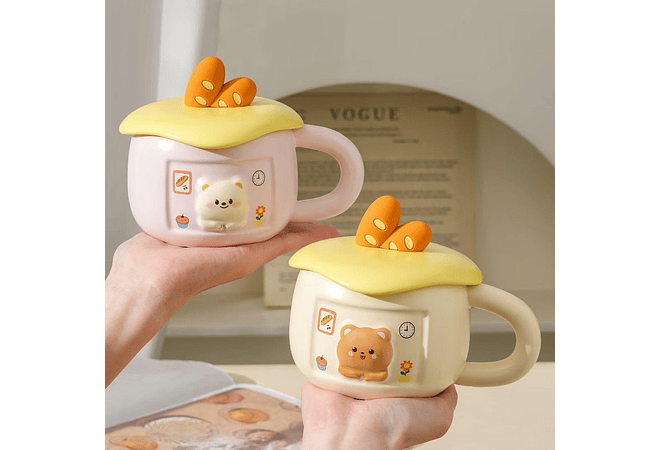 ☕🥖TAZA (350ML) DE CERÁMICA DISEÑO OSITO/PAN MOD# BT1535🐻