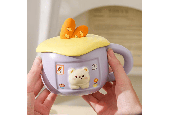 ☕🥖TAZA (350ML) DE CERÁMICA DISEÑO OSITO/PAN MOD# BT1535🐻