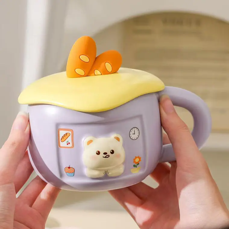 ☕🥖TAZA (350ML) DE CERÁMICA DISEÑO OSITO/PAN MOD# BT1535🐻 3