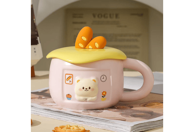 ☕🥖TAZA (350ML) DE CERÁMICA DISEÑO OSITO/PAN MOD# BT1535🐻